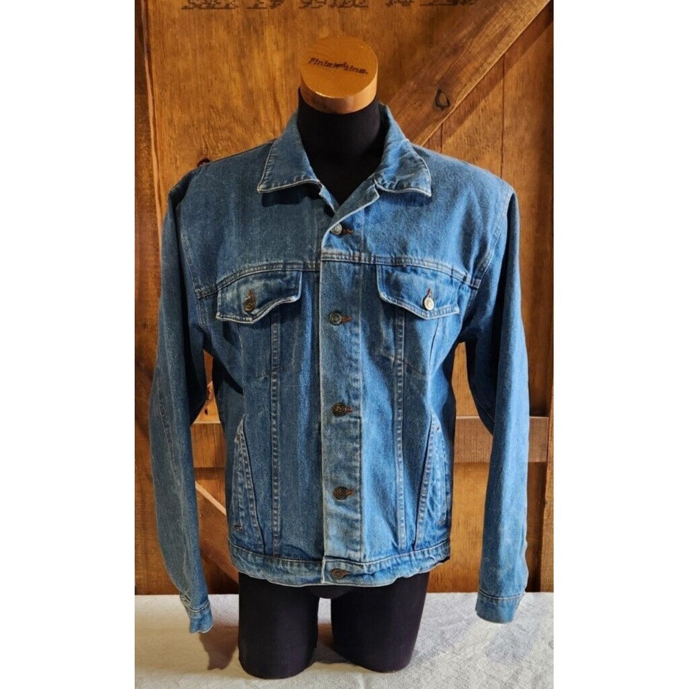 Vintage Brittania Trucker Jacket Mens Large Blue Denim Button Long Sleeve